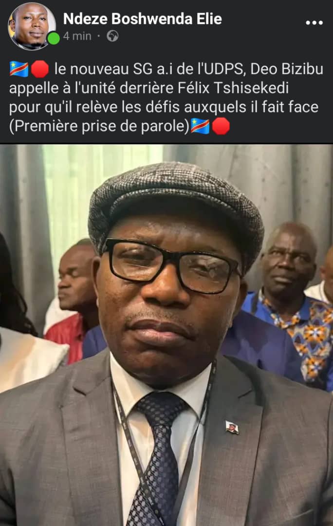 Lire la suite à propos de l’article Kinshasa :Déo Bizibu Balola, nouveau secrétaire général a.i de l’UDPS reçoit le soutien et l’encouragement des notables du Sud-Kivu.
